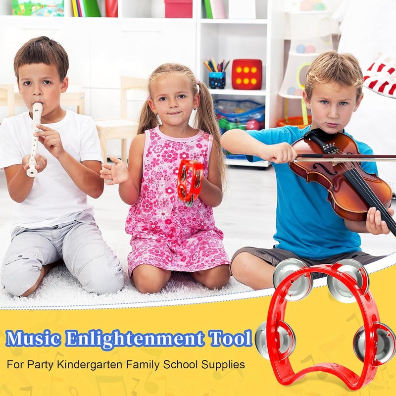 Lukmaa 12 Pcs Plastic Percussion Tambourine with 4 Bells Rhythm Musical Instruments for Adults Hand Tambourine Hand Held Percussion Drum for Party Kindergarten Family School Supplies (Red) - Image 5